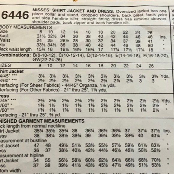 McCall’s 6446 Easy Sewing Pattern Misses’ Shirt Jacket and Dress Size C … - Picture 7 of 7